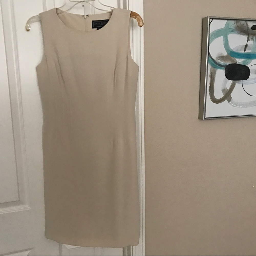 New. Classy beige sheath dress by Laura Scott!